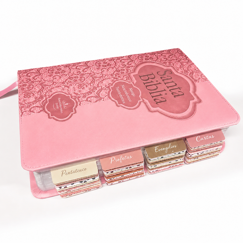 Biblia Reina Valera 1960 Fuente de Bendición Rosa PERSONALIZADA + Tabs