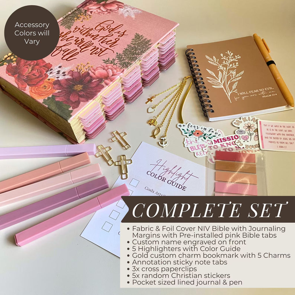 Personalized NIV Journaling Bible - Pink Large Print Set with Tabs