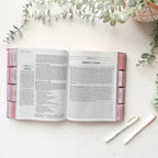 The Jesus Bible with pre-installed tabs, in pink.